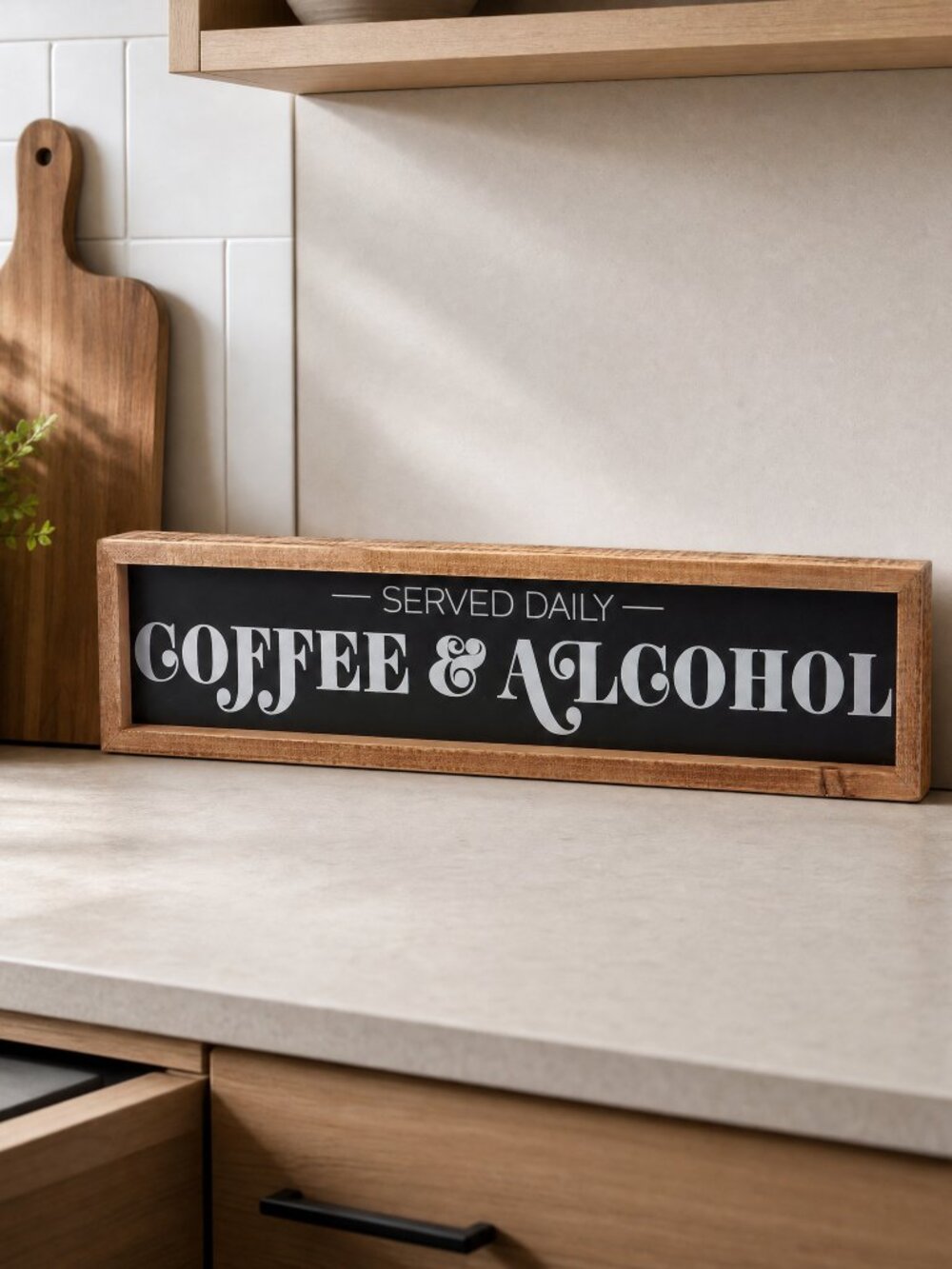 Served Daily Coffee & Alcohol Box Sign | Rustic Wood Kitchen Bar Decor